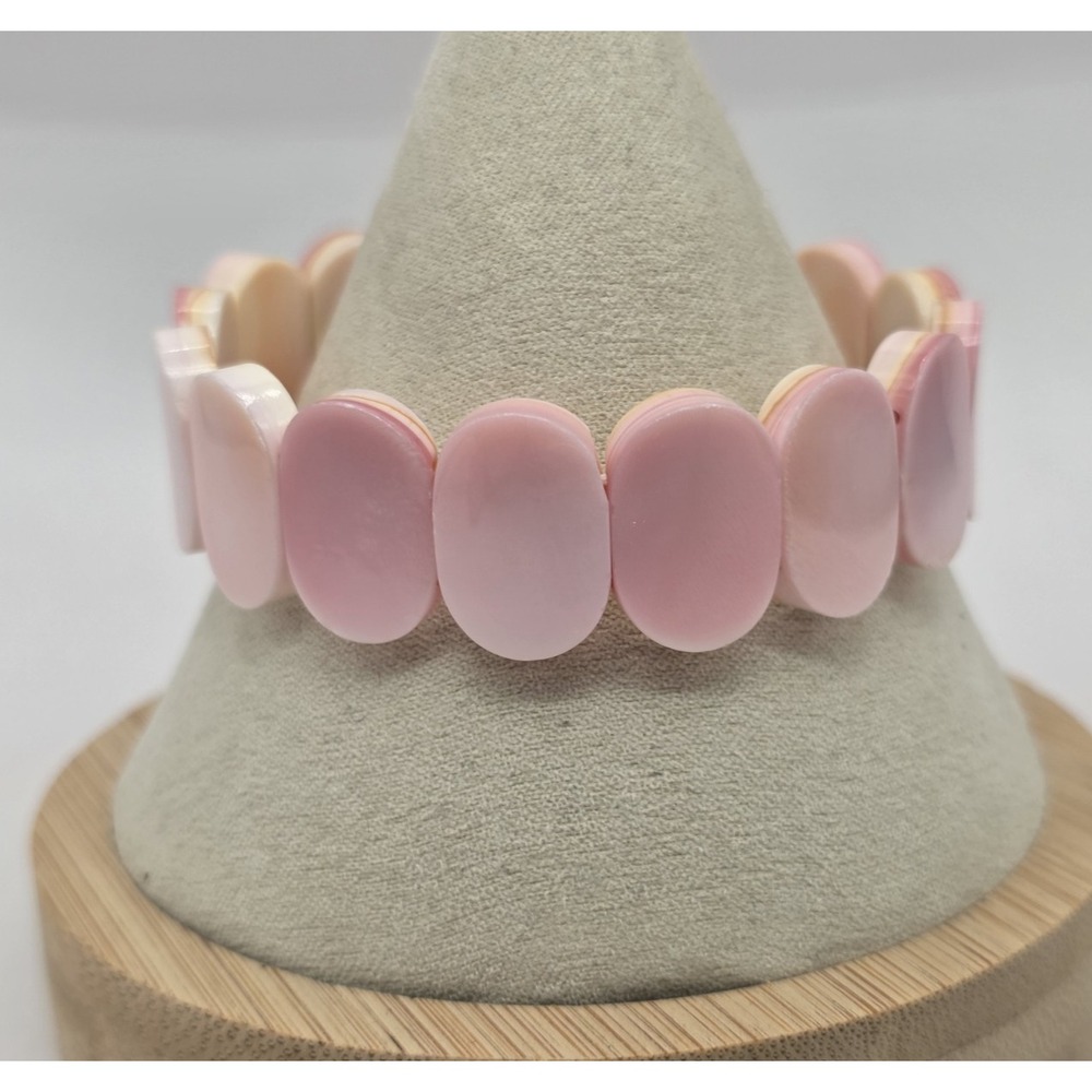 Genuine Pink Conch Oval Stretch Double‎ Chord Bracelet Statement 7" NWOT
